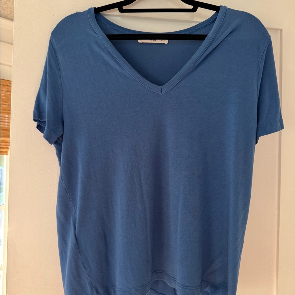 Mango Blue V-Neck Short Sleeve Tee